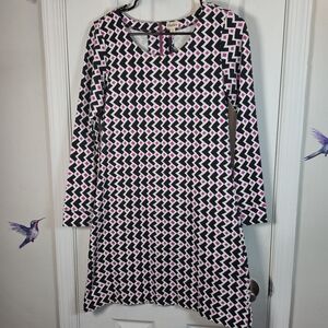 Hatley Geo Diamond Mod Long Sleeve Shift Dress Small